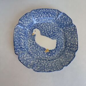 N.S.Gustin Pottery Los Angeles  Blue Stipple Duck  Dinner Plate 8.5"